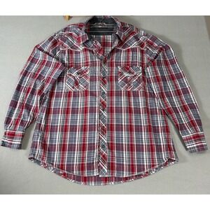 Rock & Roll Cowboy Mens Red‎ Plaid Snap Western Shirt XL B2S1354 Whipstitch